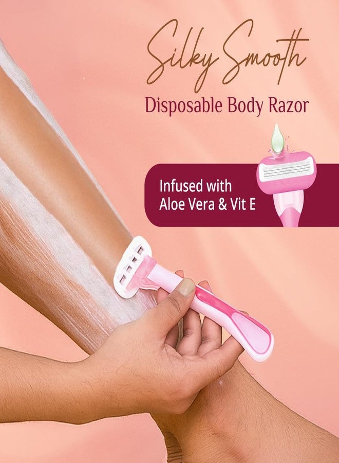Carmesi Silk Care Body Razor for Women - Pack of 3 | Smooth & Painless Hair Removal For Arms, Legs, & Underarms | Aloe Vera and Vitamin E Lubrication Strip | Soft & Silky Skin | Flexible Head - Image 2